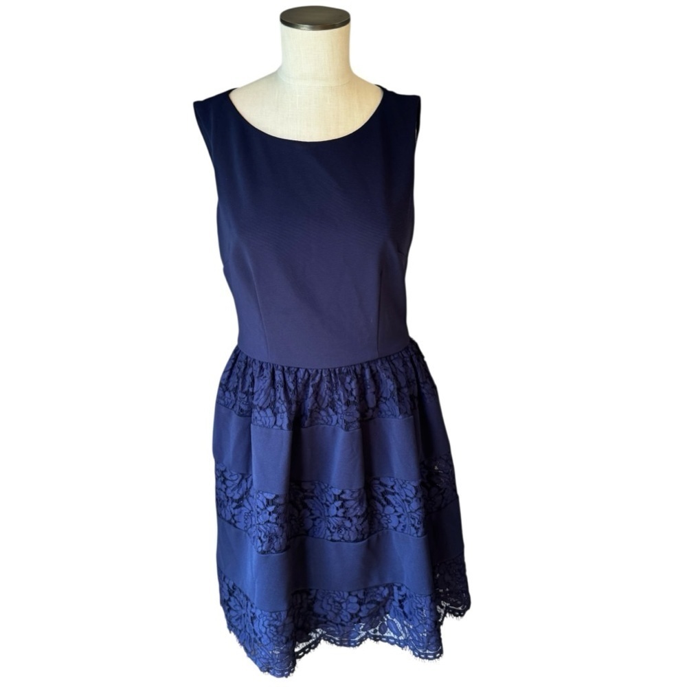 Betsey Johnson Navy Round Neck Floral Lace Fit And Flare Mini Dress Size 10